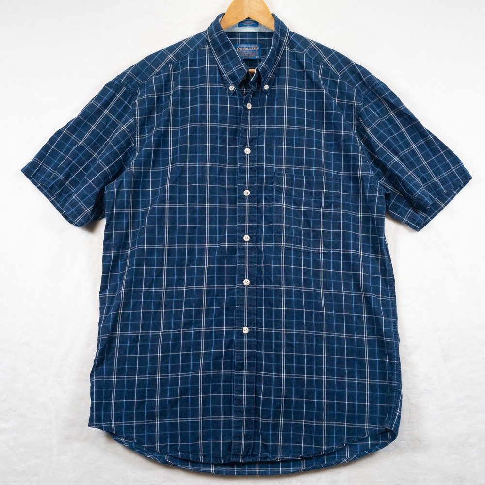 Pendleton Button Down Shirt Men M Blue Plaid SS Classic Preppy Academia Gorpcore